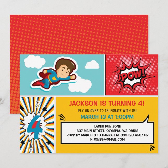Invitation de fête d'anniversaire de Superhero - C (Devant / Derrière)