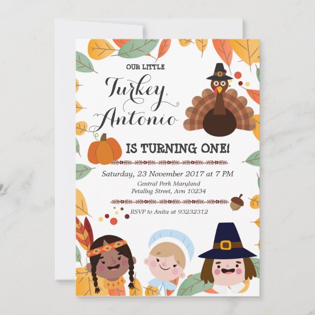 Invitation de fête d'anniversaire de thanksgiving (Devant)