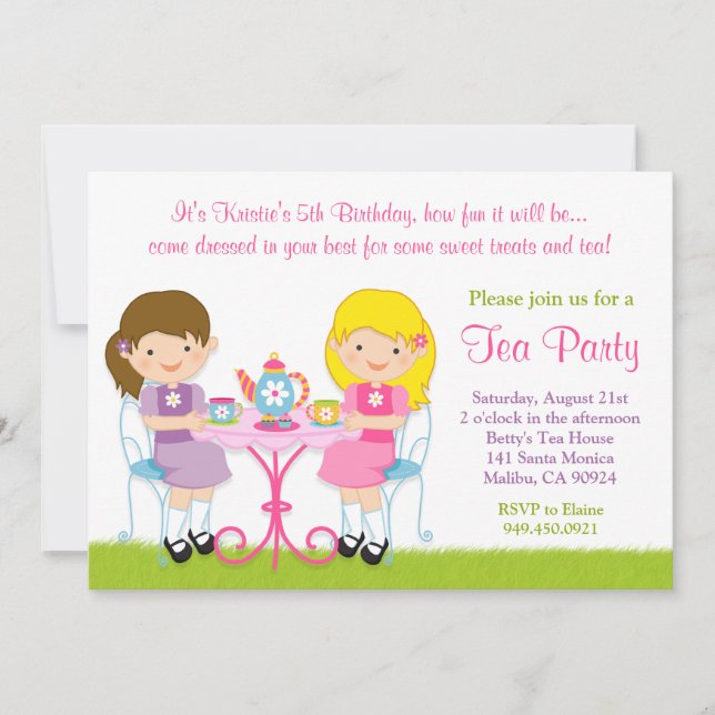 Invitation de fête d'anniversaire de thé de filles (Devant)