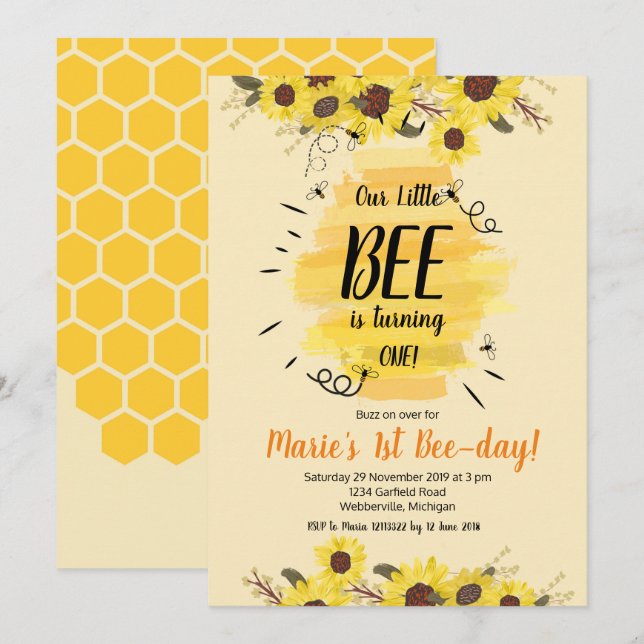 Invitation de fête d'anniversaire de tournesol (Devant / Derrière)