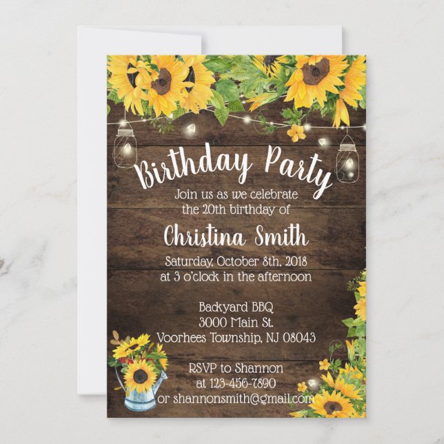 Invitation de fête d'anniversaire de tournesol - (Devant)