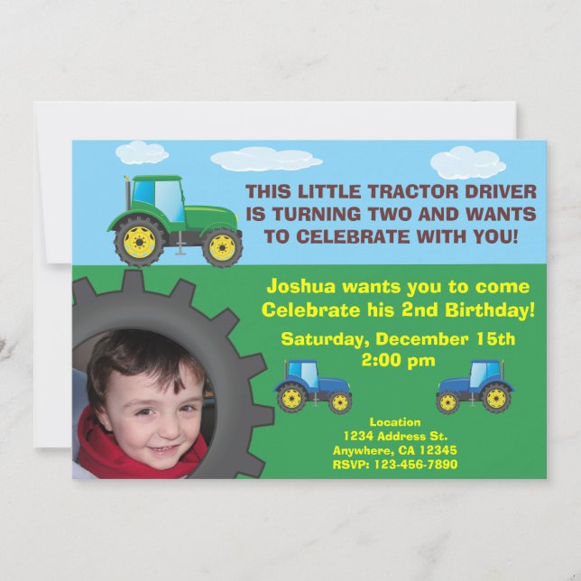 Invitation de fête d'anniversaire de tracteur (Devant)