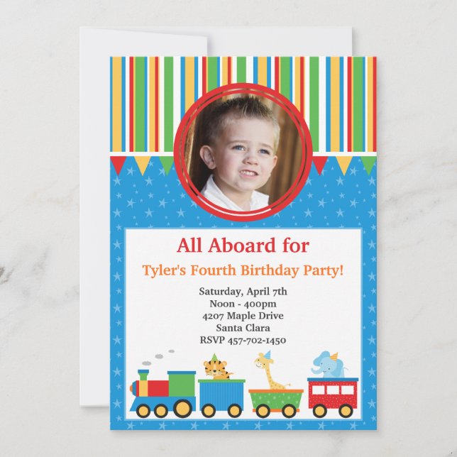 Invitation de fête d'anniversaire de train (Devant)