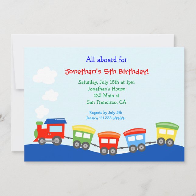 Invitation de fête d'anniversaire de train (Devant)