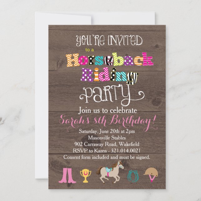 Invitation de fête d'anniversaire d'équitation (Devant)