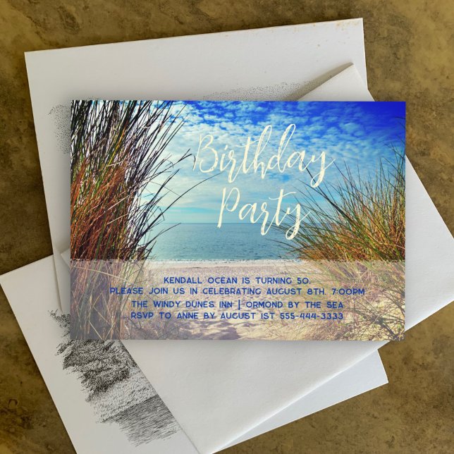 Invitation de fête d'anniversaire des dunes de mer (Créateur téléchargé)