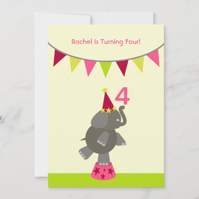 Invitation de fête d'anniversaire des éléphants et (Devant)