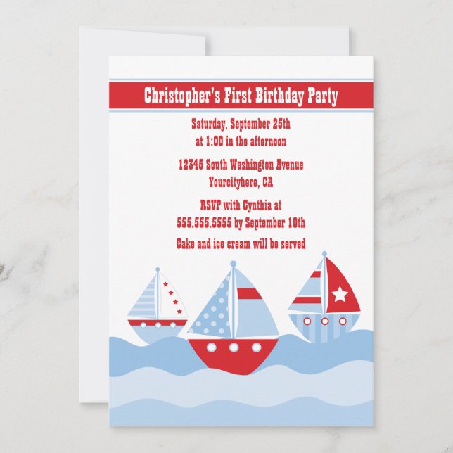 Invitation de fête d'anniversaire des voiliers du (Devant)