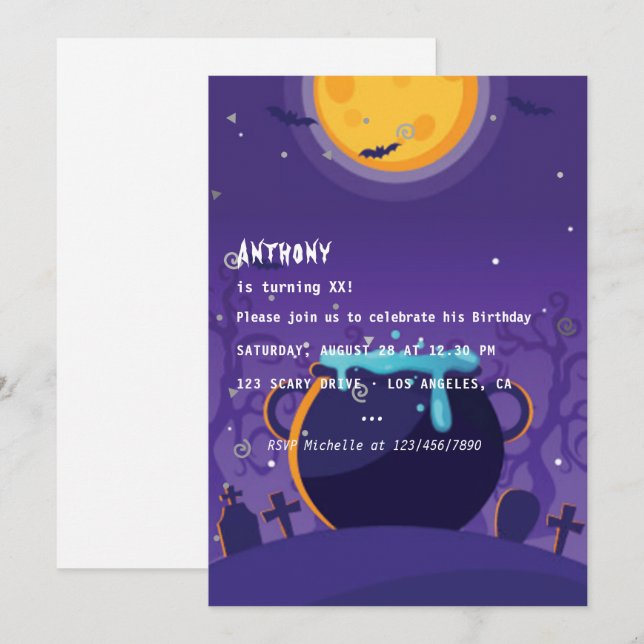 Invitation de fête d'anniversaire d'Halloween (Devant / Derrière)