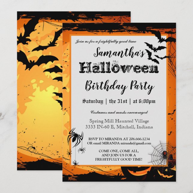 Invitation de fête d'anniversaire d'Halloween chau (Devant / Derrière)