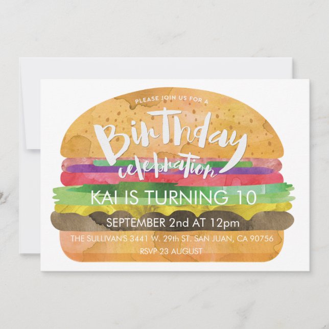 Invitation de fête d'anniversaire d'hamburger (Devant)