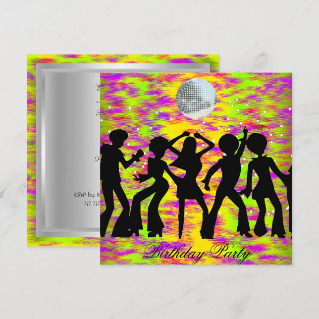Invitation de fête d'anniversaire disco danse sarc (Devant / Derrière)