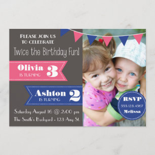 Invitation de fête d'anniversaire double (garçon/f