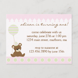 Invitation de fête d'anniversaire d'ours de