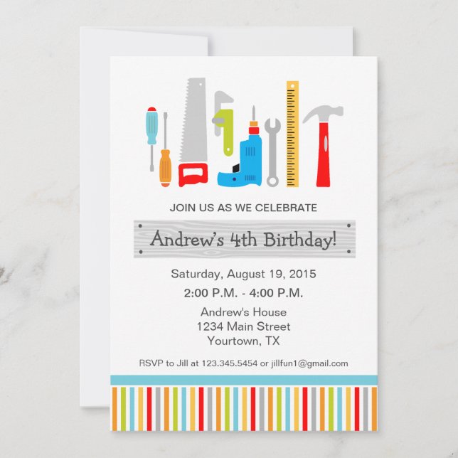 Invitation de fête d'anniversaire d'outil (Devant)