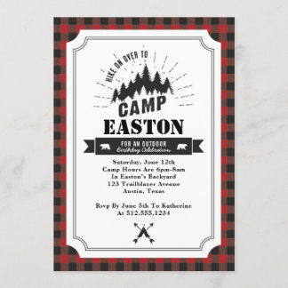 Invitation de fête d'anniversaire du camp