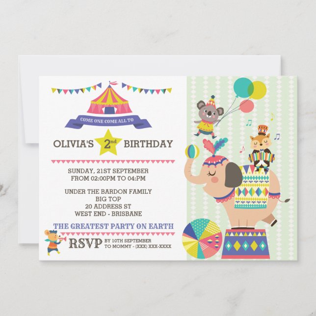Invitation de fête d'anniversaire du Carnaval (Devant)