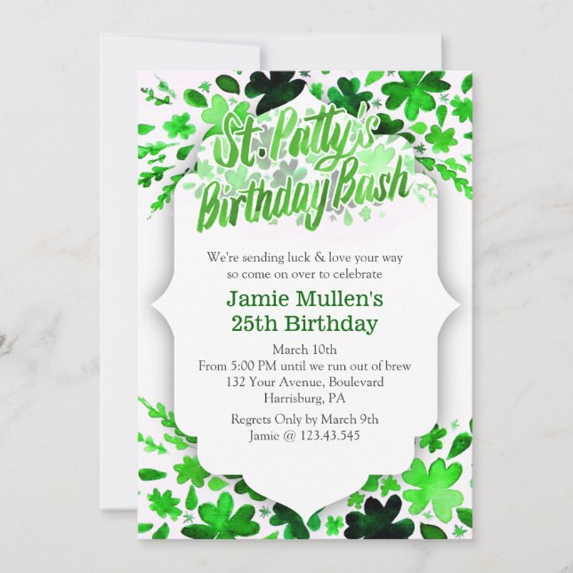 Invitation de fête d'anniversaire du jour de St (Devant)