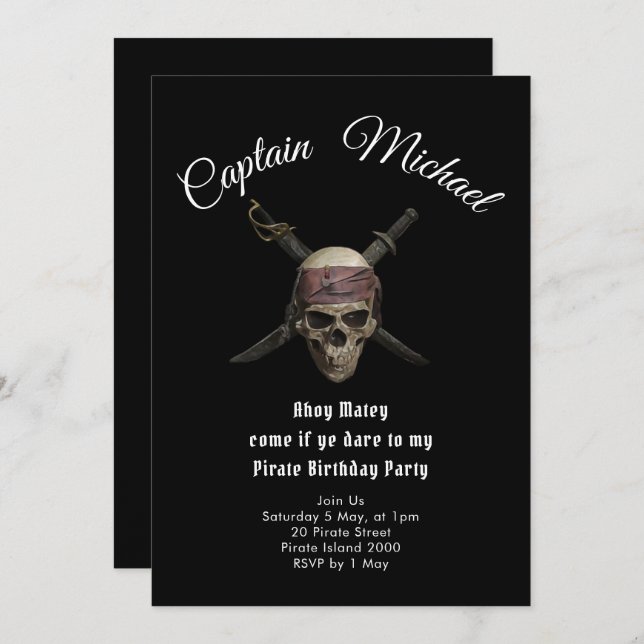 Invitation de fête d'anniversaire du Pirate (Devant / Derrière)