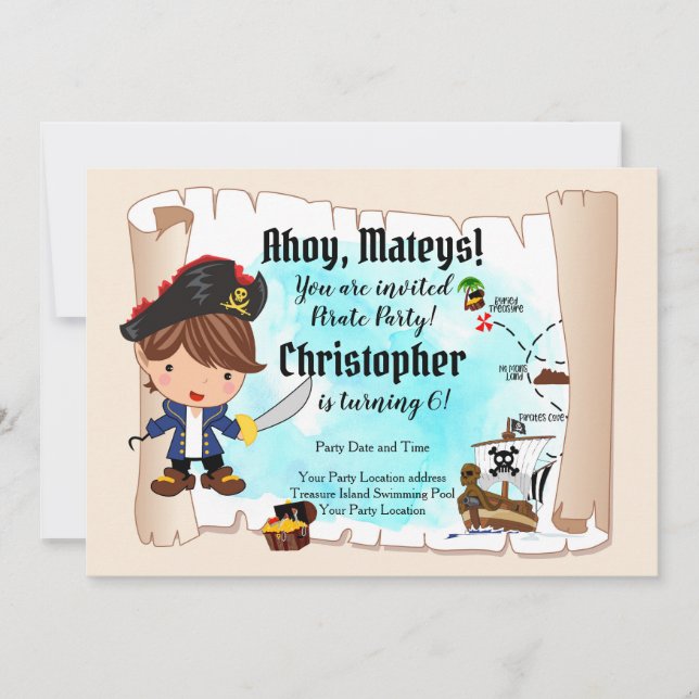 Invitation de fête d'anniversaire du Pirate (Devant)