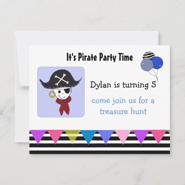 Invitation de fête d'anniversaire du Pirate (Devant)