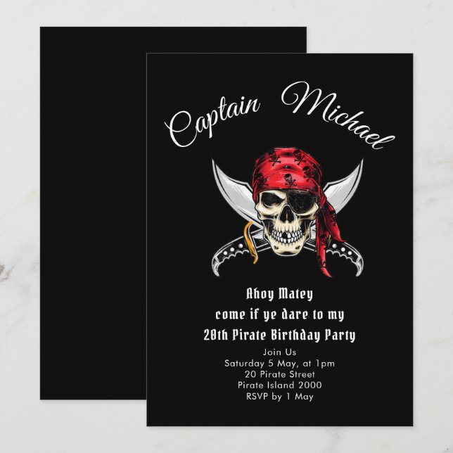 Invitation de fête d'anniversaire du Pirate (Devant / Derrière)