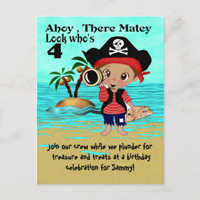 Invitation de fête d'anniversaire du Pirate (Devant)