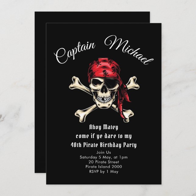 Invitation de fête d'anniversaire du Pirate (Devant / Derrière)