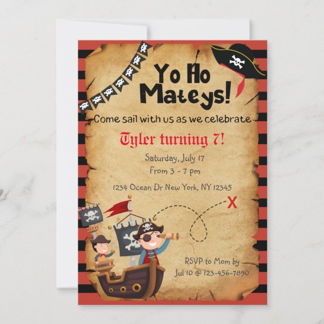 Invitation de fête d'anniversaire du Pirate (Devant)