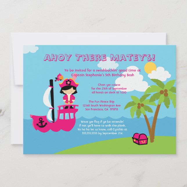Invitation de fête d'anniversaire du pirate de la (Devant)