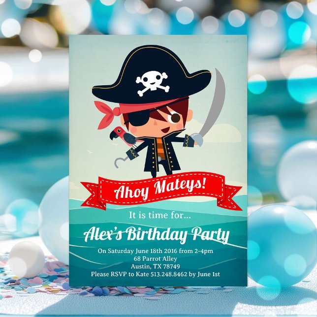 Invitation de fête d'anniversaire du pirate pour u (Créateur téléchargé)