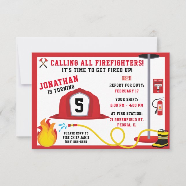 Invitation de fête d'anniversaire du pompier (Devant)