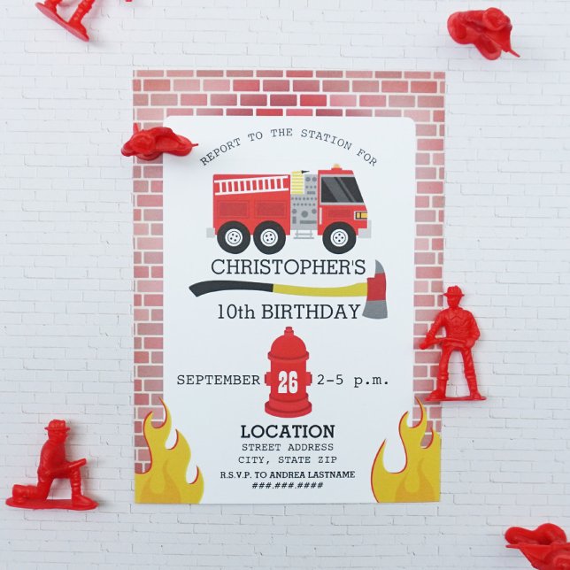 Invitation de fête d'anniversaire du pompier (Créateur téléchargé)