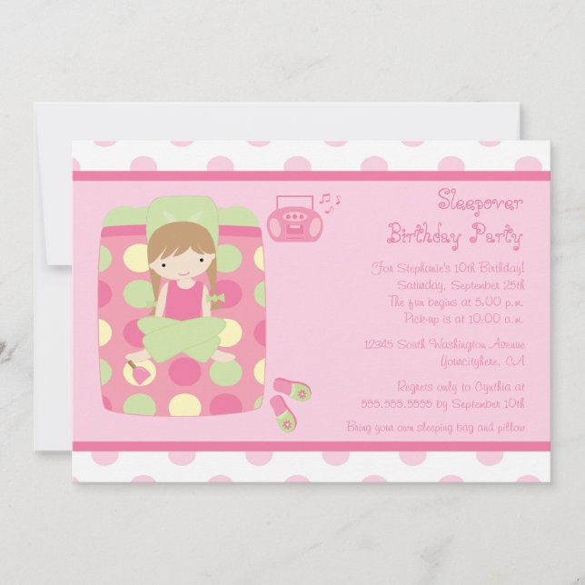 Invitation de fête d'anniversaire du sleepover de (Devant)