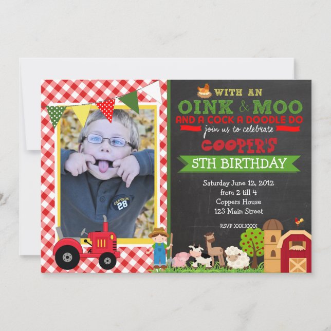 Invitation de fête d'anniversaire du tracteur agri (Devant)