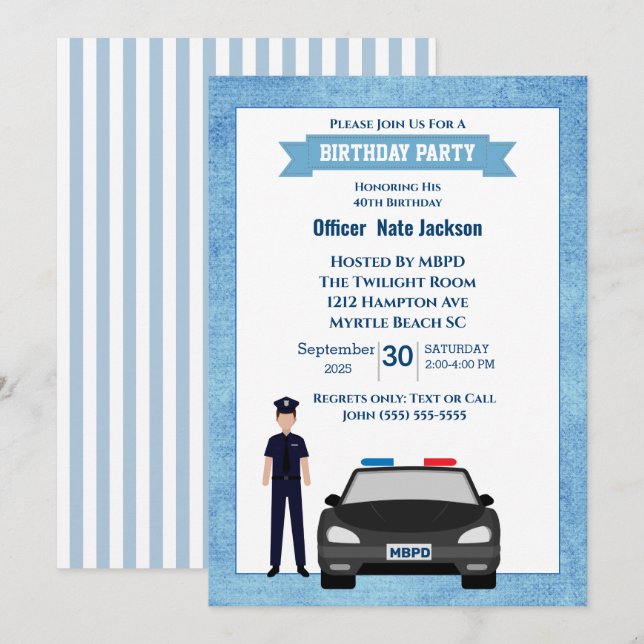 Invitation de fête d'anniversaire d'un officier de (Devant / Derrière)