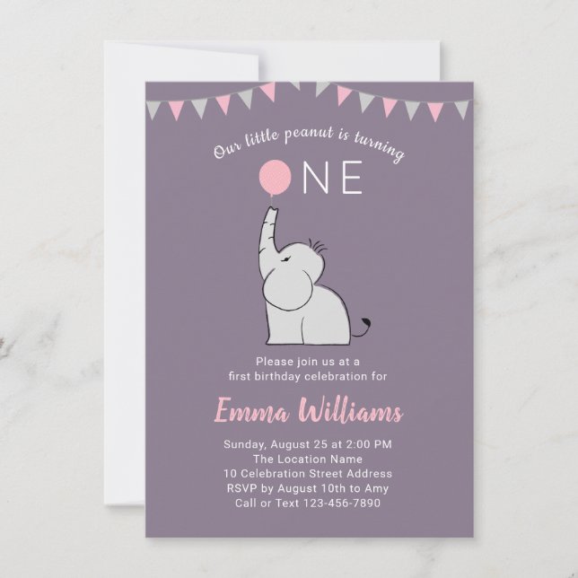 Invitation de fête d'anniversaire Eléphant pour un (Devant)