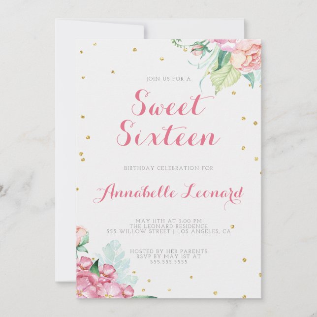 Invitation de fête d'anniversaire florale (Devant)
