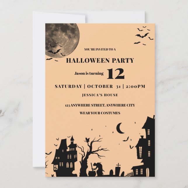 Invitation de fête d'anniversaire gothique d'Hallo (Devant)