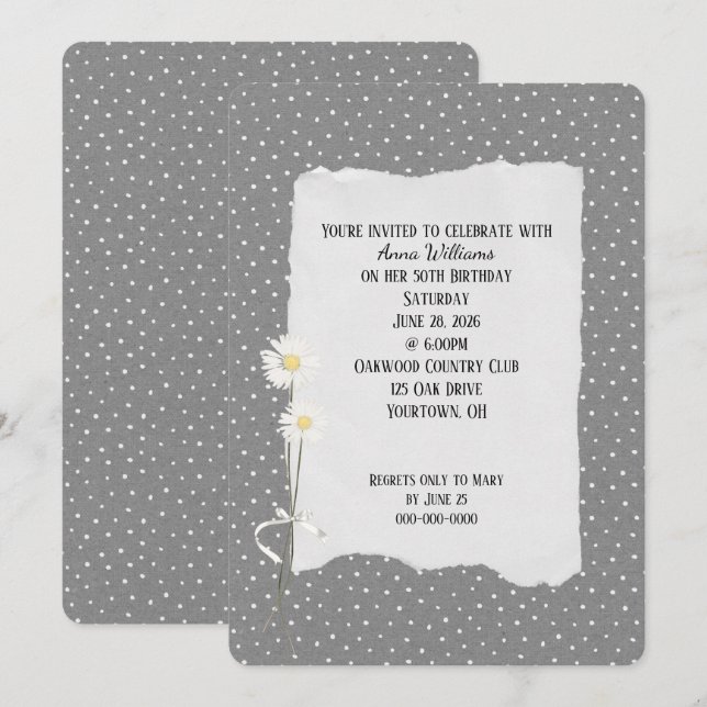 Invitation de fête d'anniversaire gris et point ép (Devant / Derrière)