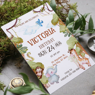Invitation de fête d'anniversaire Jungle Aquarelle