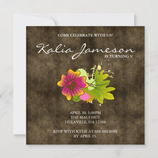 Invitation de fête d'anniversaire Luau Fleur d'Hib (Devant)