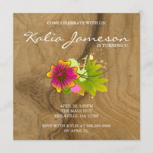 Invitation de fête d'anniversaire Luau Fleur d'Hib