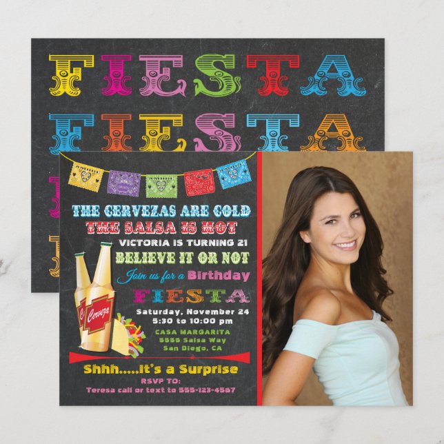 Invitation de fête d'anniversaire mexicaine (Devant / Derrière)