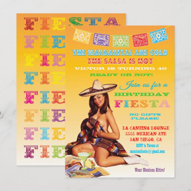 Invitation de fête d'anniversaire mexicaine (Devant / Derrière)