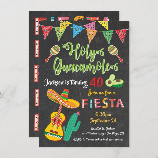 Invitation de fête d'anniversaire mexicaine (Devant / Derrière)