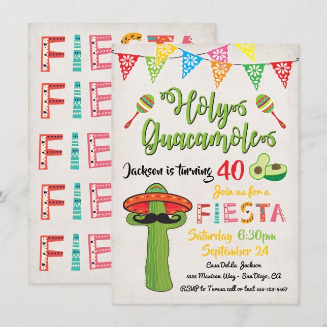 Invitation de fête d'anniversaire mexicaine (Devant / Derrière)