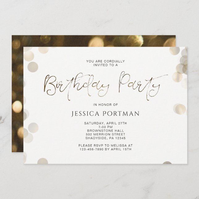 Invitation de fête d'anniversaire Modern Gold Look (Devant / Derrière)