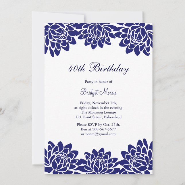 Invitation de fête d'anniversaire moderne et flora (Devant)