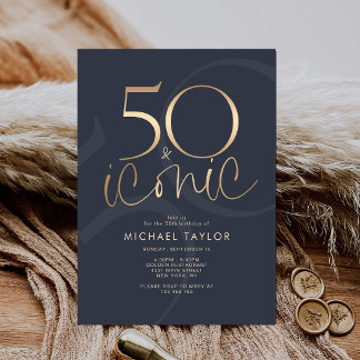 Invitation de fête d'anniversaire Navy Gold 50 et
